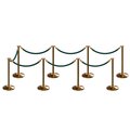 Montour Line Stanchion Post and Rope Kit Sat.Brass, 8 Flat Top 7 Green Rope C-Kit-8-SB-FL-7-PVR-GN-PB